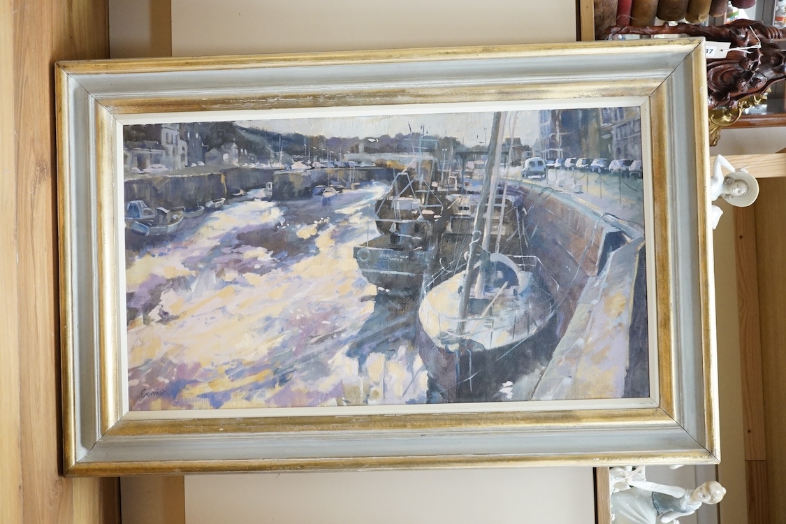 Amanda Cornish (b.1966-), oil on canvas, Douglas Harbour, signed, 44 x 80cm. Condition - good